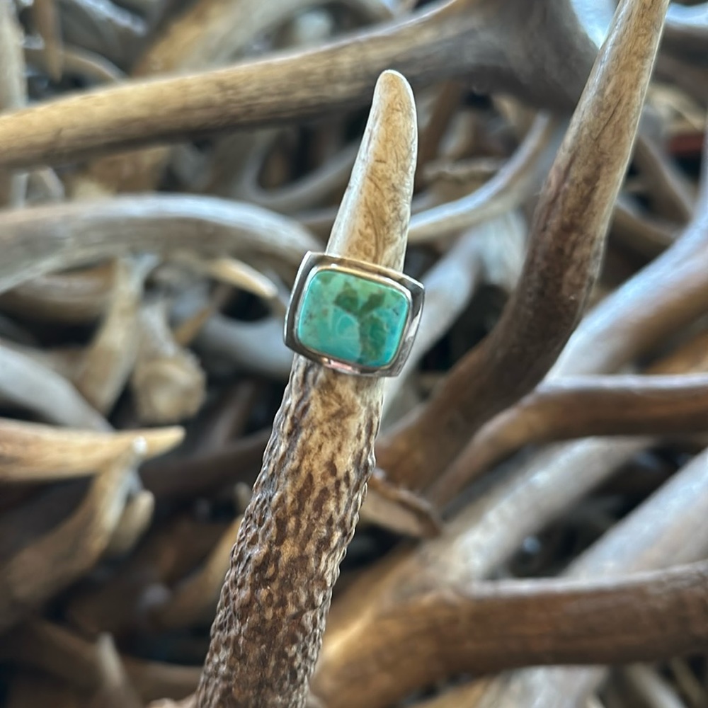 Chunky square sterling and turquoise ring
